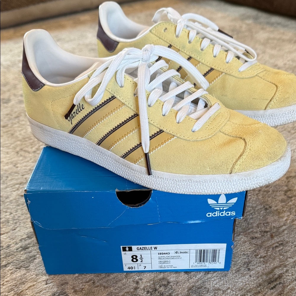 Adidas Gazelle Almost Yellow and maroon Sneakers